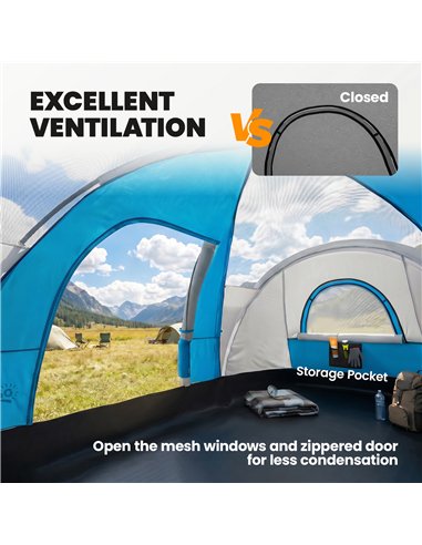 Outsunny 5-6 Man Camping Tent, Tunnel Tent, Water Resistant Hiking Shelter with Groundsheet and Carry Bag, Light Blue