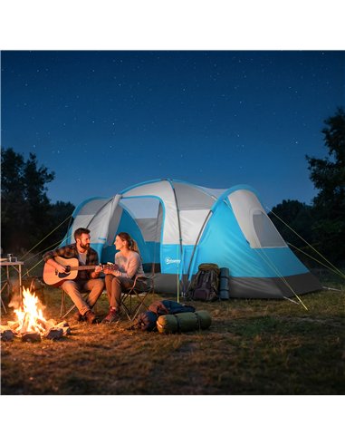 Outsunny 5-6 Man Camping Tent, Tunnel Tent, Water Resistant Hiking Shelter with Groundsheet and Carry Bag, Light Blue