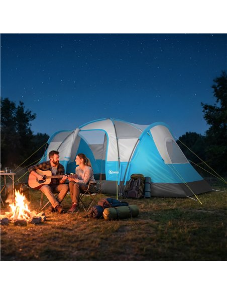 Outsunny 5-6 Man Camping Tent, Tunnel Tent, Water Resistant Hiking Shelter with Groundsheet and Carry Bag, Light Blue - pic 187589 | FastDaddyshop