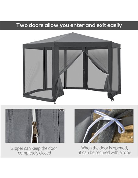 Outsunny 4x4m Netting Gazebo, Hexagon Tent Shade Resistant, Grey - pic 18759 | FastDaddyshop