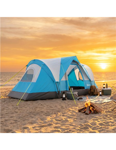 Outsunny 5-6 Man Camping Tent, Tunnel Tent, Water Resistant Hiking Shelter with Groundsheet and Carry Bag, Light Blue - pic 187590 | FastDaddyshop