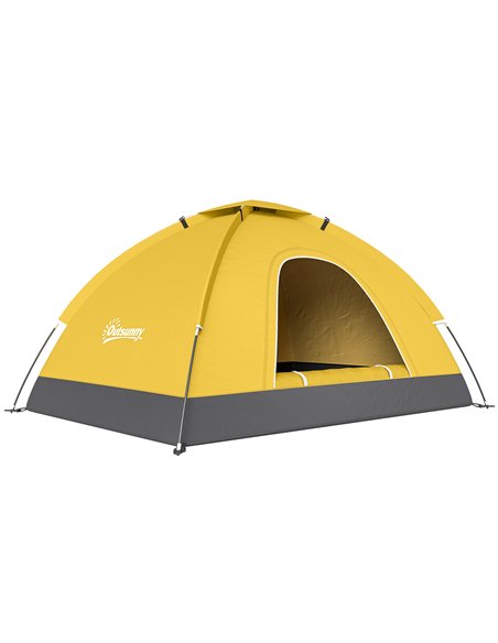 Outsunny 2 Person Camping Tent, Dome Tent with Zipped Doors, Storage Pocket, Portable Handy Bag, Yellow - pic 187591 | FastDaddyshop