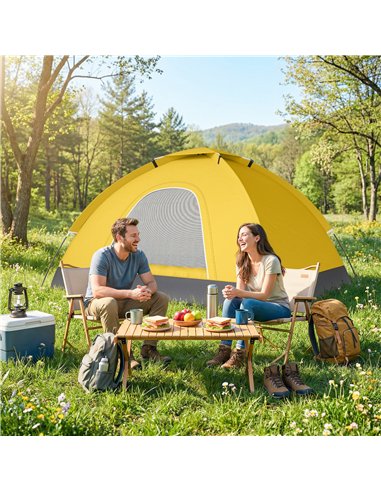 Outsunny 2 Person Camping Tent, Dome Tent with Zipped Doors, Storage Pocket, Portable Handy Bag, Yellow
