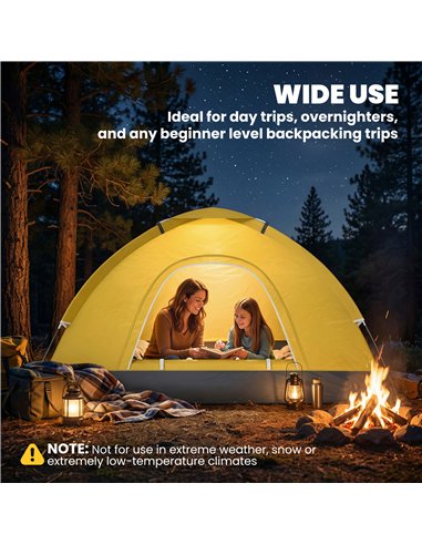 Outsunny 2 Person Camping Tent, Dome Tent with Zipped Doors, Storage Pocket, Portable Handy Bag, Yellow