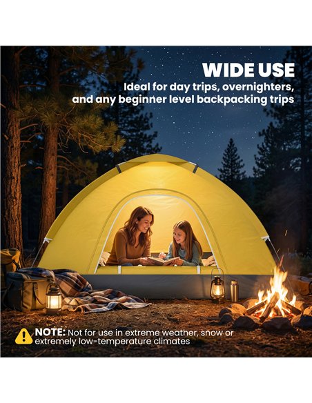 Outsunny 2 Person Camping Tent, Dome Tent with Zipped Doors, Storage Pocket, Portable Handy Bag, Yellow - pic 187597 | FastDaddyshop