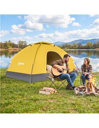 Outsunny 2 Person Camping Tent, Dome Tent with Zipped Doors, Storage Pocket, Portable Handy Bag, Yellow