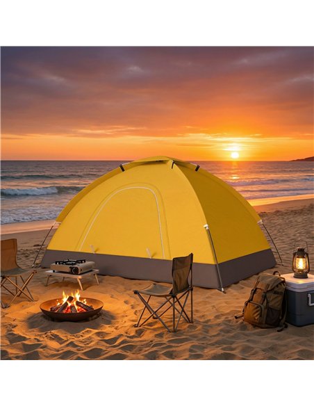 Outsunny 2 Person Camping Tent, Dome Tent with Zipped Doors, Storage Pocket, Portable Handy Bag, Yellow - pic 187599 | FastDaddyshop
