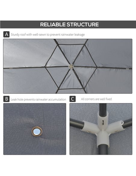 Outsunny Netting Gazebo Hexagon Tent Patio Canopy Outdoor Shelter Party Activities Shade Resistant (Grey) - pic 18760 | FastDaddyshop