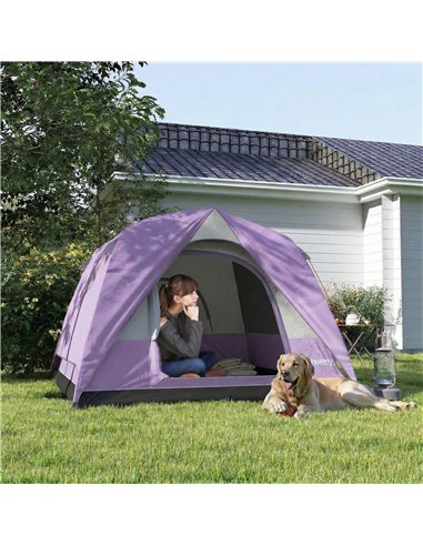 Outsunny 3-4 Person Camping Tent, Easy Set Up 3-4 Man Tent w/ Sewn-in Groundsheet, Waterproof Dome Tent w/ Mesh Windows