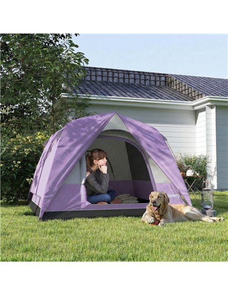 Outsunny 3-4 Person Camping Tent, Easy Set Up 3-4 Man Tent w/ Sewn-in Groundsheet, Waterproof Dome Tent w/ Mesh Windows - pic 187601 | FastDaddyshop
