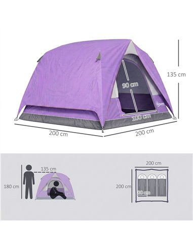 Outsunny 3-4 Person Camping Tent, Easy Set Up 3-4 Man Tent w/ Sewn-in Groundsheet, Waterproof Dome Tent w/ Mesh Windows