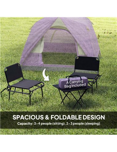 Outsunny 3-4 Person Camping Tent, Easy Set Up 3-4 Man Tent w/ Sewn-in Groundsheet, Waterproof Dome Tent w/ Mesh Windows