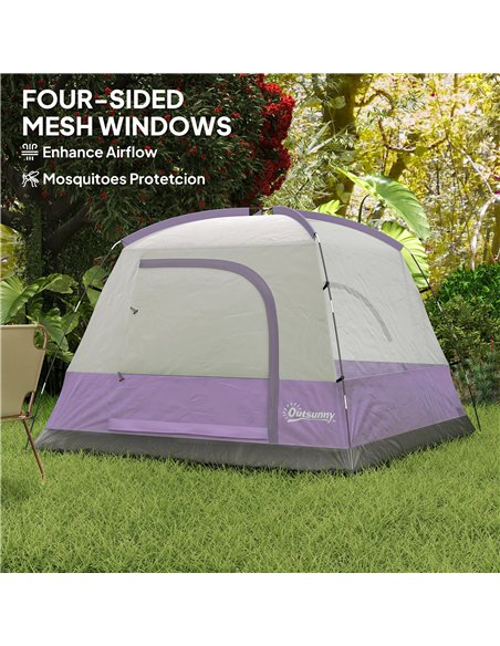 Outsunny 3-4 Person Camping Tent, Easy Set Up 3-4 Man Tent w/ Sewn-in Groundsheet, Waterproof Dome Tent w/ Mesh Windows - pic 187605 | FastDaddyshop