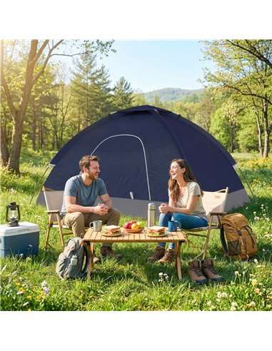 Outsunny 2 Person Camping Tent, Dome Tent with Zipped Doors, Storage Pocket, Portable Handy Bag, Navy Blue