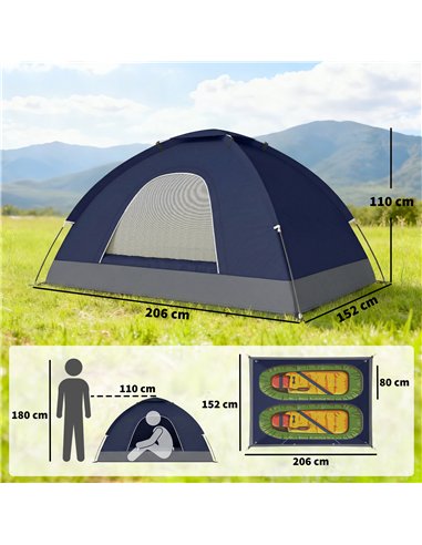 Outsunny 2 Person Camping Tent, Dome Tent with Zipped Doors, Storage Pocket, Portable Handy Bag, Navy Blue