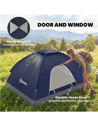 Outsunny 2 Person Camping Tent, Dome Tent with Zipped Doors, Storage Pocket, Portable Handy Bag, Navy Blue