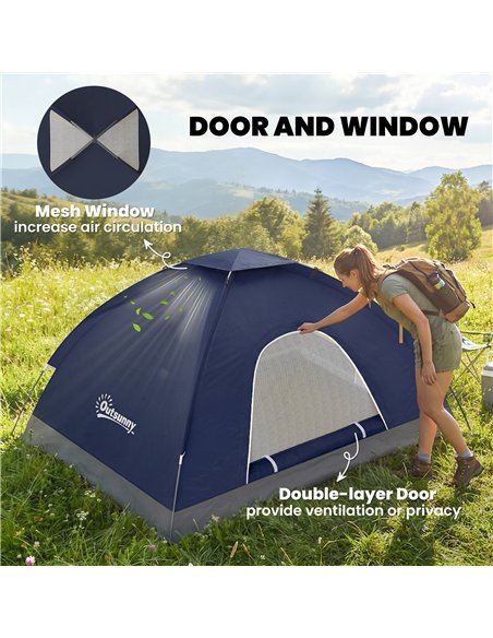 Outsunny 2 Person Camping Tent, Dome Tent with Zipped Doors, Storage Pocket, Portable Handy Bag, Navy Blue - pic 187612 | FastDaddyshop