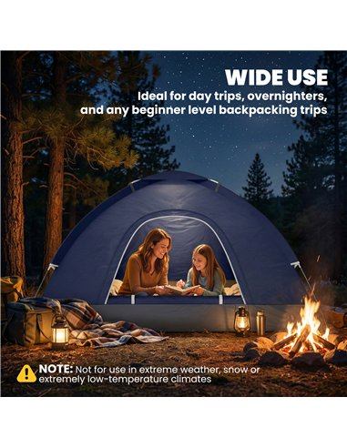 Outsunny 2 Person Camping Tent, Dome Tent with Zipped Doors, Storage Pocket, Portable Handy Bag, Navy Blue
