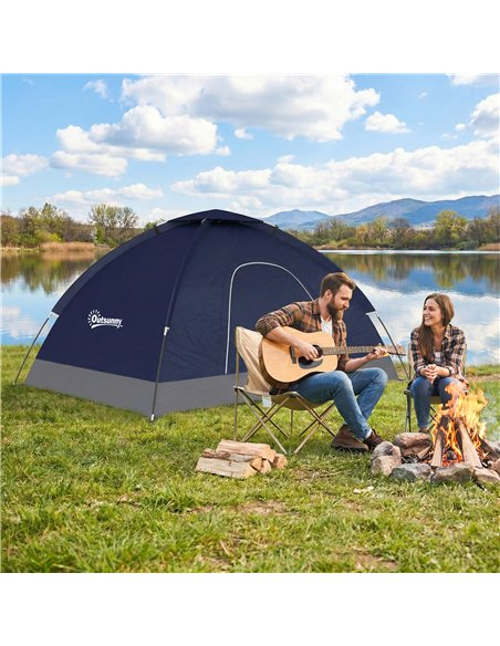 Outsunny 2 Person Camping Tent, Dome Tent with Zipped Doors, Storage Pocket, Portable Handy Bag, Navy Blue - pic 187616 | FastDaddyshop