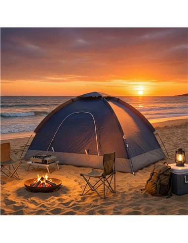 Outsunny 2 Person Camping Tent, Dome Tent with Zipped Doors, Storage Pocket, Portable Handy Bag, Navy Blue