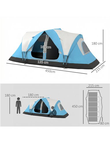 Outsunny Camping Tent for 6-8 Man with 2000mm Waterproof Rainfly and Carry Bag for Fishing Hiking Festival, Sky Blue