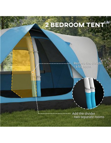 Outsunny Camping Tent for 6-8 Man with 2000mm Waterproof Rainfly and Carry Bag for Fishing Hiking Festival, Sky Blue