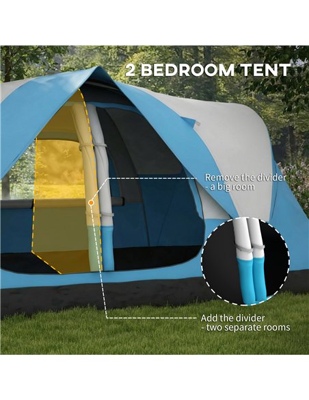 Outsunny Camping Tent for 6-8 Man with 2000mm Waterproof Rainfly and Carry Bag for Fishing Hiking Festival, Sky Blue - pic 187622 | FastDaddyshop