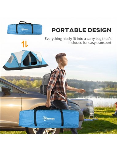 Outsunny Camping Tent for 6-8 Man with 2000mm Waterproof Rainfly and Carry Bag for Fishing Hiking Festival, Sky Blue