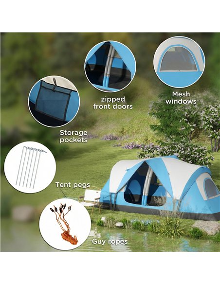 Outsunny Camping Tent for 6-8 Man with 2000mm Waterproof Rainfly and Carry Bag for Fishing Hiking Festival, Sky Blue - pic 187625 | FastDaddyshop