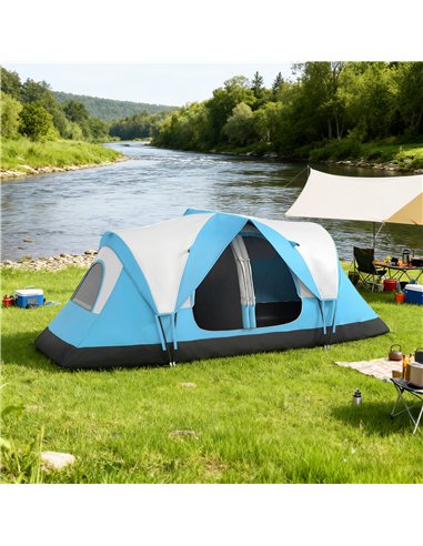 Outsunny Camping Tent for 6-8 Man with 2000mm Waterproof Rainfly and Carry Bag for Fishing Hiking Festival, Sky Blue