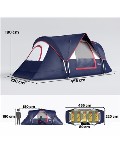 Outsunny 5-6 Man Camping Tent, Tunnel Tent, Water Resistant Hiking Shelter with Groundsheet and Carry Bag, Navy Blue
