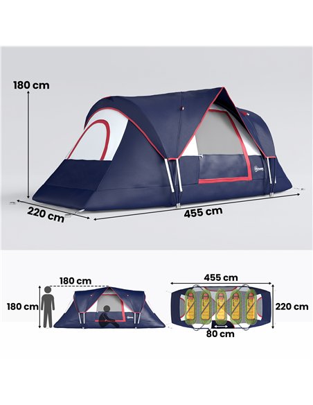 Outsunny 5-6 Man Camping Tent, Tunnel Tent, Water Resistant Hiking Shelter with Groundsheet and Carry Bag, Navy Blue - pic 187629 | FastDaddyshop