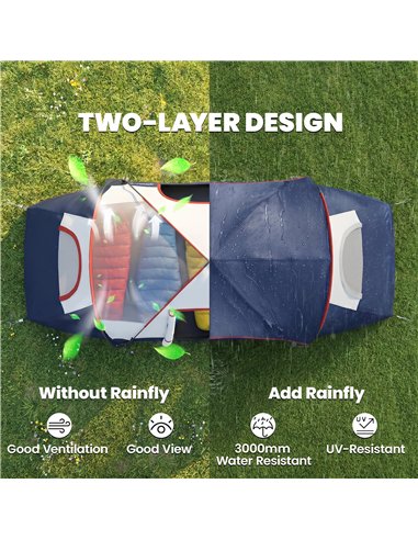 Outsunny 5-6 Man Camping Tent, Tunnel Tent, Water Resistant Hiking Shelter with Groundsheet and Carry Bag, Navy Blue