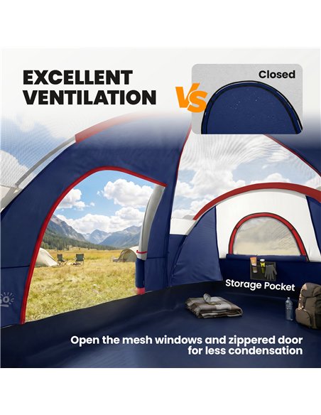 Outsunny 5-6 Man Camping Tent, Tunnel Tent, Water Resistant Hiking Shelter with Groundsheet and Carry Bag, Navy Blue - pic 187632 | FastDaddyshop