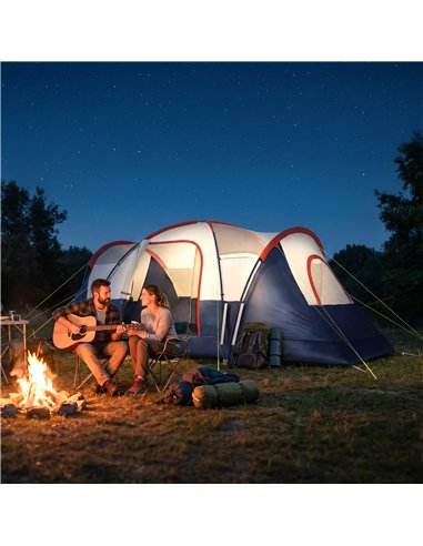 Outsunny 5-6 Man Camping Tent, Tunnel Tent, Water Resistant Hiking Shelter with Groundsheet and Carry Bag, Navy Blue