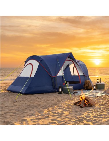 Outsunny 5-6 Man Camping Tent, Tunnel Tent, Water Resistant Hiking Shelter with Groundsheet and Carry Bag, Navy Blue