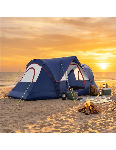 Outsunny 5-6 Man Camping Tent, Tunnel Tent, Water Resistant Hiking Shelter with Groundsheet and Carry Bag, Navy Blue - pic 187635 | FastDaddyshop