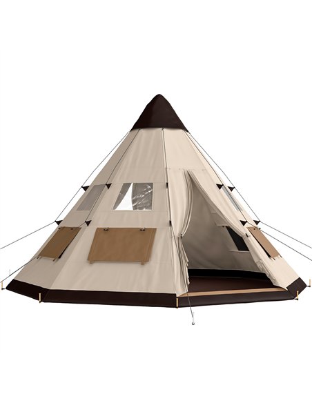 Outsunny 6 Men Tipi Tent with Carry Bag - Khaki - pic 187636 | FastDaddyshop
