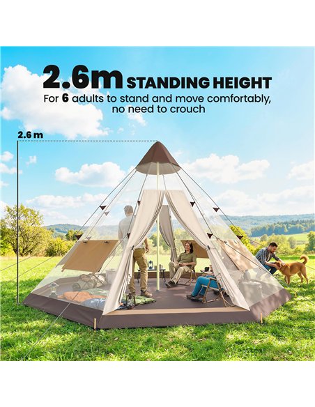 Outsunny 6 Men Tipi Tent with Carry Bag - Khaki - pic 187639 | FastDaddyshop