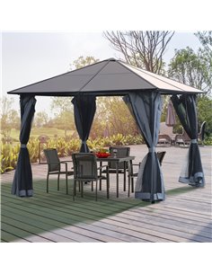 Outsunny 4x3m Garden Aluminium Gazebo with Hardtop Roof, Mesh Curtains, Side Walls, Grey 2