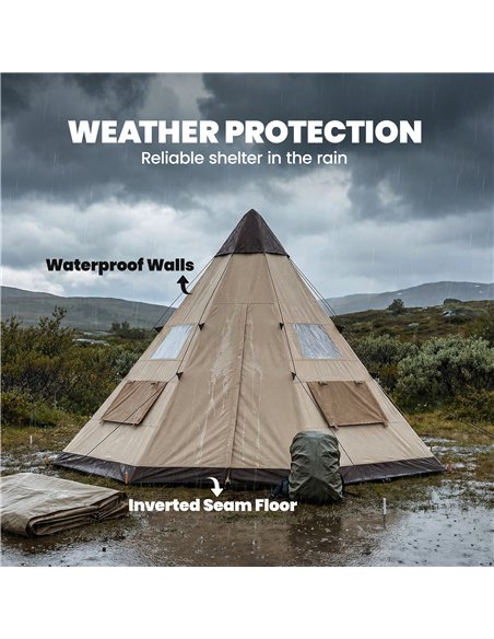 Outsunny 6 Men Tipi Tent with Carry Bag - Khaki - pic 187641 | FastDaddyshop
