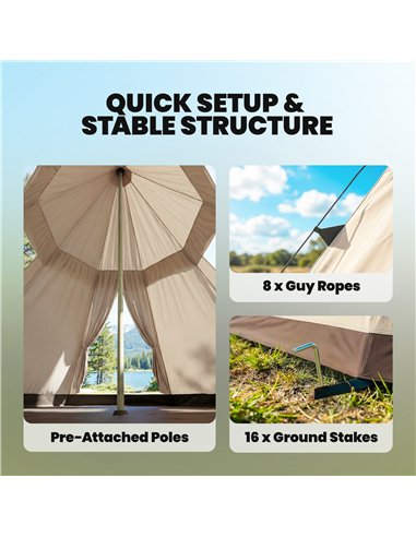 Outsunny 6 Men Tipi Tent with Carry Bag - Khaki