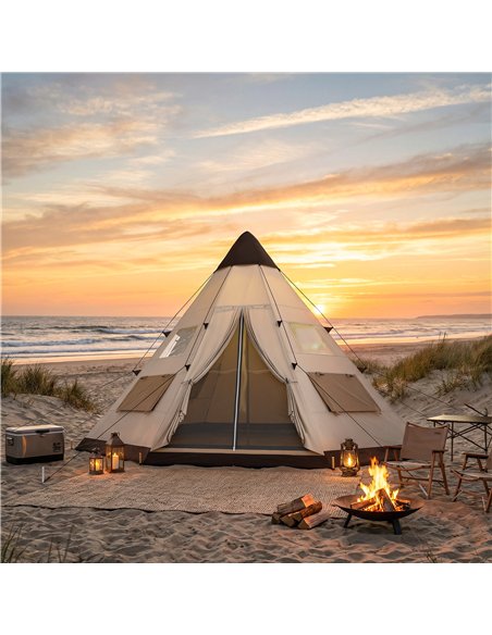 Outsunny 6 Men Tipi Tent with Carry Bag - Khaki - pic 187644 | FastDaddyshop