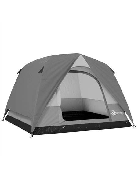 Outsunny 3-4 Person Camping Tent, Easy Set Up 3-4 Man Tent w/ Sewn-in Groundsheet, Waterproof Dome Tent w/ Mesh Windows, Grey - pic 187645 | FastDaddyshop