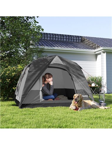 Outsunny 3-4 Person Camping Tent, Easy Set Up 3-4 Man Tent w/ Sewn-in Groundsheet, Waterproof Dome Tent w/ Mesh Windows, Grey