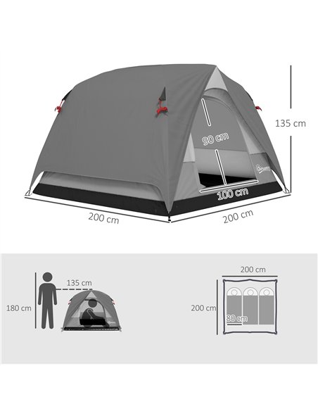 Outsunny 3-4 Person Camping Tent, Easy Set Up 3-4 Man Tent w/ Sewn-in Groundsheet, Waterproof Dome Tent w/ Mesh Windows, Grey - pic 187647 | FastDaddyshop