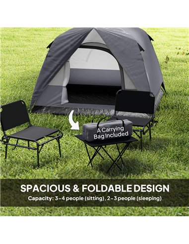 Outsunny 3-4 Person Camping Tent, Easy Set Up 3-4 Man Tent w/ Sewn-in Groundsheet, Waterproof Dome Tent w/ Mesh Windows, Grey