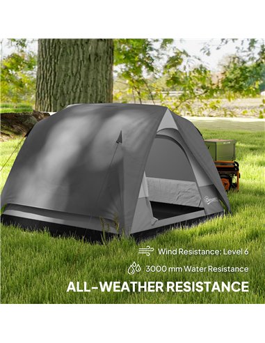 Outsunny 3-4 Person Camping Tent, Easy Set Up 3-4 Man Tent w/ Sewn-in Groundsheet, Waterproof Dome Tent w/ Mesh Windows, Grey