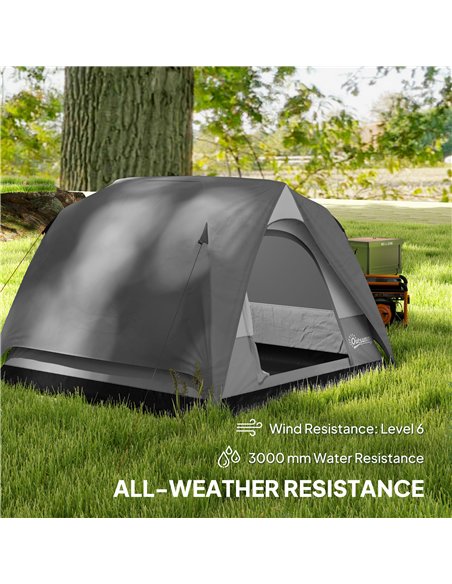 Outsunny 3-4 Person Camping Tent, Easy Set Up 3-4 Man Tent w/ Sewn-in Groundsheet, Waterproof Dome Tent w/ Mesh Windows, Grey - pic 187649 | FastDaddyshop