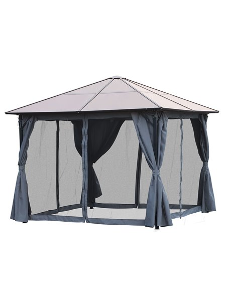 Outsunny 4x3m Garden Aluminium Gazebo with Hardtop Roof, Mesh Curtains, Side Walls, Grey - pic 18765 | FastDaddyshop